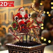 1 件充满活力的 2D 圣诞老人和驯鹿雪橇花园桩，耐用的户外圣诞装饰，适用于庭院、花盆展示和节日礼物，创意装饰 - 彩色 - 查看 6