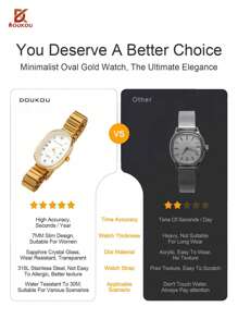 DOUKOU 女款時尚簡約優雅石英手錶，金色竹節可調節不鏽鋼錶帶，橢圓形腕錶，生日禮物首選 - 金色 - 查看 9