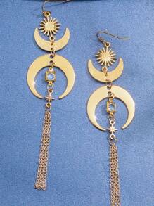 1 对波西米亚风格新月锆石长流苏耳环复古时尚女士宴会情人节礼物配饰、妈妈、母亲、母亲节、礼物