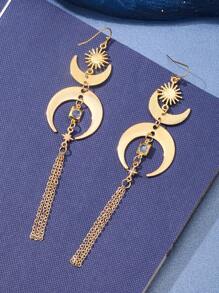 1 对波西米亚风格新月锆石长流苏耳环复古时尚女士宴会情人节礼物配饰、妈妈、母亲、母亲节、礼物