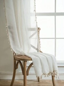 Bubaba 1 tấm rèm trang trí bằng vải lanh màu be thủ công, tua rua thêu tối giản theo phong cách Bohemian, rèm che nắng cho phòng ngủ, khách sạn, lễ kỷ niệm, thích hợp cho phòng ngủ, phòng ăn, nhà bếp, phòng khách, phòng trẻ em, mọi mùa - Màu be - Xem 2