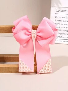 1 kẹp tóc nơ hồng cho bé gái, kẹp tóc cá sấu bằng vải ngọc trai, nơ tóc cho trẻ em, phụ kiện tóc thời trang cho trẻ mới biết đi, quà tặng tiệc - kẹp tóc nơ - Xem 3