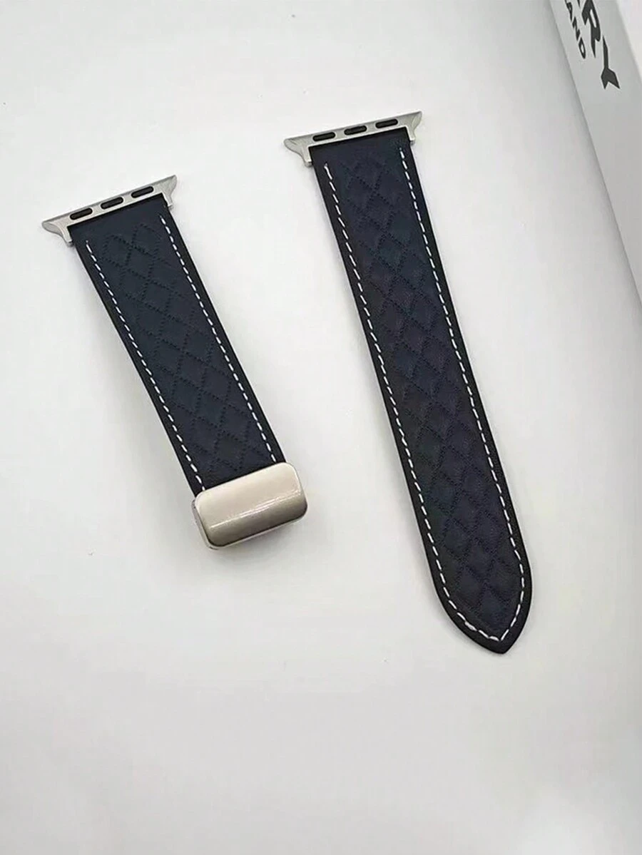 1 条真皮菱形磁扣表带，兼容 Apple Watch 8/7/SE/6/5/4/3/2/1，适合 22mm/38mm/40mm/41mm/42mm/44mm/45mm/49mm 表盘（不含手表） - 黑色 - 查看 1
