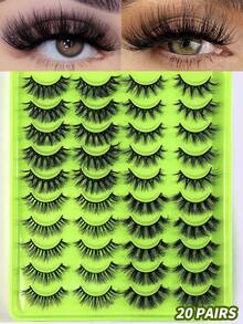 20对D卷自然猫眼睫毛眼睫毛混合款自然猫眼睫毛化妆工具加长蓬松仿貂毛睫毛透明条自然长猫眼睫毛适合 - 黑色 - 查看 1