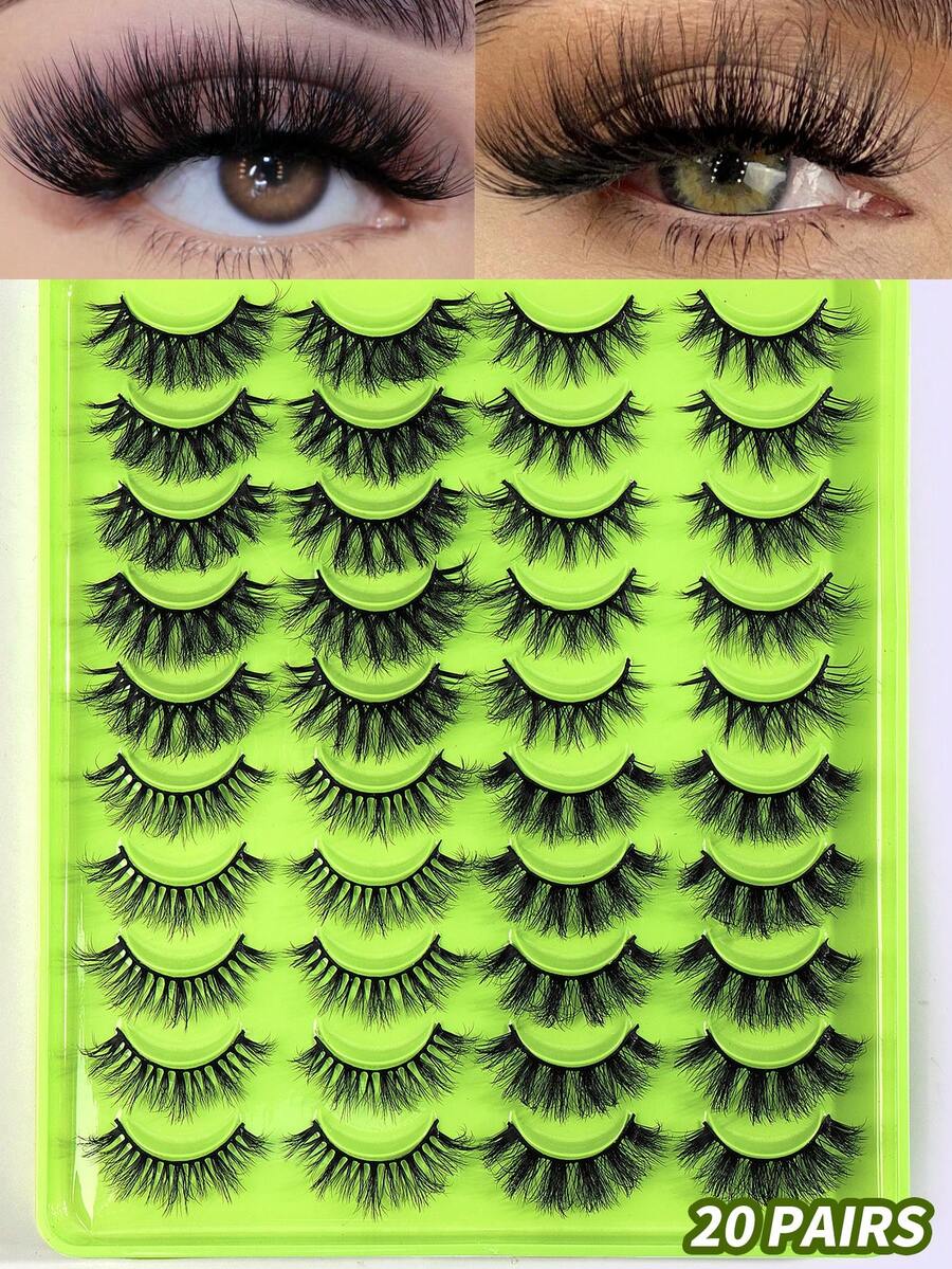 20对D卷自然猫眼睫毛眼睫毛混合款自然猫眼睫毛化妆工具加长蓬松仿貂毛睫毛透明条自然长猫眼睫毛适合 - 黑色 - 查看 1