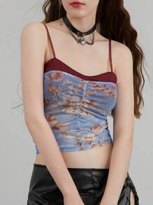 Women Crop Camisole Summer Ruched Spaghetti Strap Tank Tops Sleeveless T-Shirt For Streetwear Clubwear - Blue - View 5