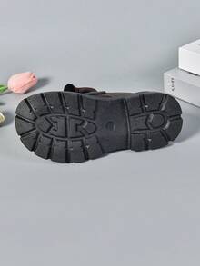 1 双女童经典简约大蝴蝶结厚底乐福鞋，舒适一脚蹬牛津鞋，修身效果，英伦风格 - 棕色 - 查看 7