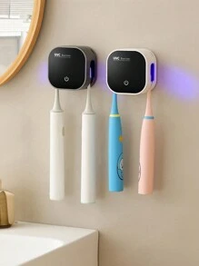 1pc Smart Automatic UV Toothbrush Sterilizer, Wall Mounted Toothbrush Holder With Automatic Sterilization, 2 Slots USB Charging Bathroom Toothbrush Sanitizer With Hot Air Drying Function, Toothbrush Sanitizing Cleaner For Family Use, Free Punching, Bathroom Accessoriesbathroom Decor Fall Decor Back To School - Multicolor - View 2