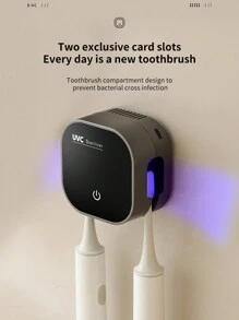 1pc Smart Automatic UV Toothbrush Sterilizer, Wall Mounted Toothbrush Holder With Automatic Sterilization, 2 Slots USB Charging Bathroom Toothbrush Sanitizer With Hot Air Drying Function, Toothbrush Sanitizing Cleaner For Family Use, Free Punching, Bathroom Accessoriesbathroom Decor Fall Decor Back To School - Multicolor - View 4
