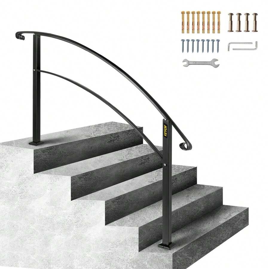 Outdoor Step Handrails Fit 1 To 5 Steps Black Wrought Iron Transitional