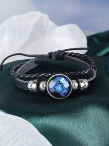 1 件时尚情侣手链，12 星座多层编织夜光朋克皮革星空手链 - 黑色 - 查看 6