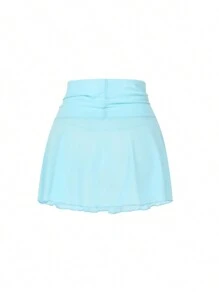 Falda Pantalón Fluida de Malla de Cintura Alta, Pantalones Cortos Transparentes como Cubierta de Playa para Mujer - Azul - Ver 5