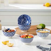 Ceramic Dessert Bowls Set - 12 Oz Small Cereal Bowls 4.75 Inch Ice Cream Bowl For Fruit, Snack, Dipping Sauce, Side Dishes - Microwave Dishwasher Safe - Set Of 6 - Valentine's Day, Christmas, Parties, Weddings, Housewarming - Vintage Blue - 藍白色 - 查看 7