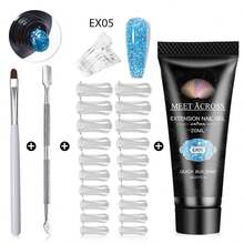 Mtssii Bộ 5 chiếc/bộ 20ml gel nối móng tay bằng poly màu xanh lấp lánh có gel tạo móng UV, dạng kép, cọ và thìa – Làm móng nhanh hơn để móng chắc khỏe hơn - Nhiều màu - Xem 1