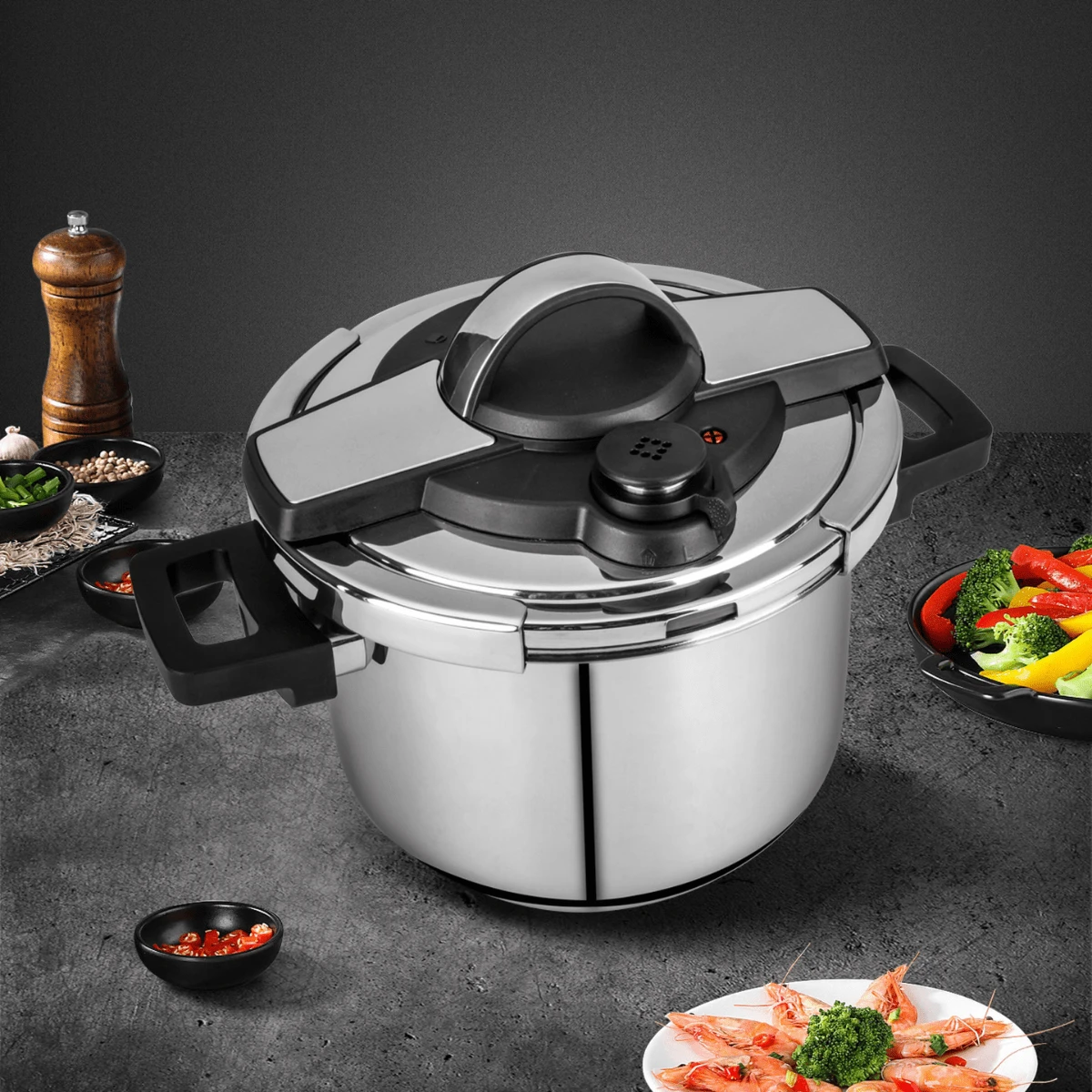 BergHOFF Essentials Stainless Steel Pressure Cooker 6.3qt. Silver Vita