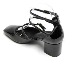 Giày cao gót da bóng màu đen thời trang dành cho nữ, thiết kế nhiều quai, gót dày - Hiện đại, sang trọng và thoải mái - Đen-1 - Xem 5