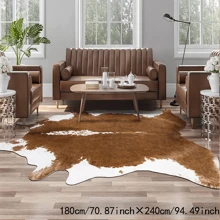 5ft X 6ft Premium Faux Leather Cow Print Area Rug, Durable Large Size Cowhide Carpet, Living Room Decor, Suitable For Bedroom, Living Room, Western Style, Faux Animal Hide Rug, Brown - Brown - View 11