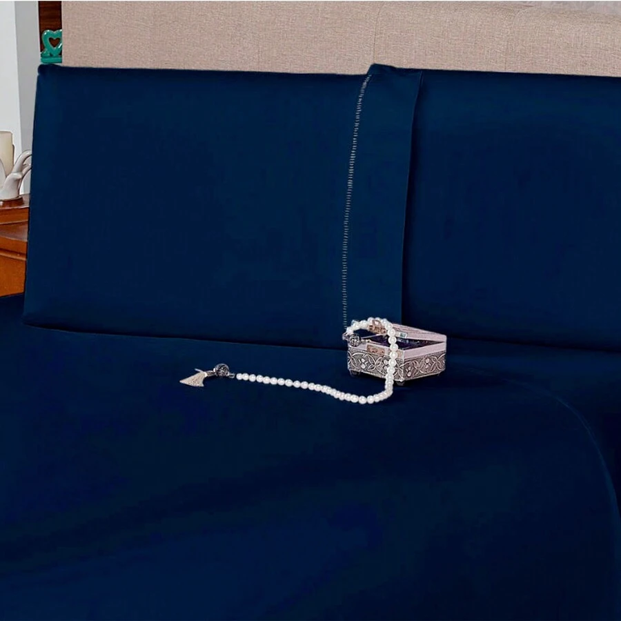 QUEEN 3-Piece Sheet With Pillowcase, Palito Stitch, Melissa Collection, Plain Micropercale Fabric - 藏蓝色 - 查看 1