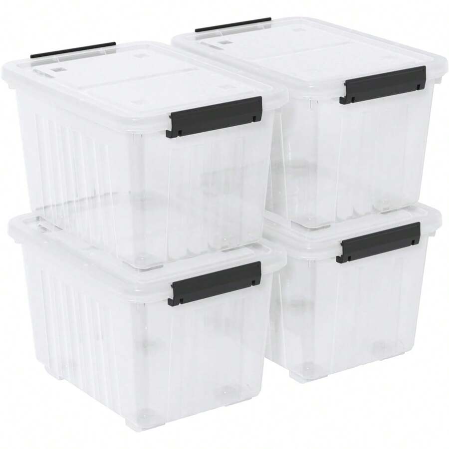30 Quart Storage Boxes With Wheels, 4Pack Clear Plastic Storage Bins