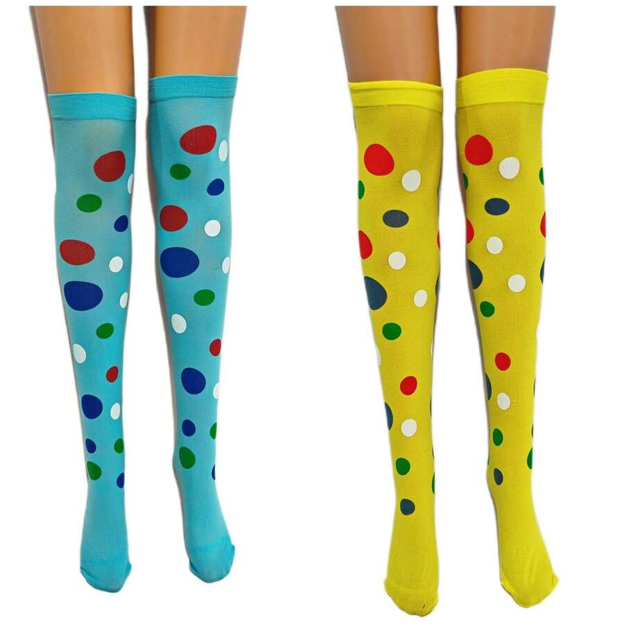 1 Đôi Tất Halloween, Giáng Sinh, Lễ Tạ Ơn, Tất Chú Hề, Tất Cổ Cao Chấm Bi, Quần Tất Thời Trang, Tất Đùi Hóa Trang, Tất Đầu Gối Dễ Thương Và Vui Nhộn, Tất Đầu Gối Hóa Trang Biểu Diễn Carnival Ball - Nhiều màu - Xem 1