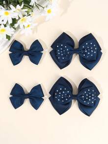 4 chiếc nơ cài tóc màu xanh navy cho bé gái nơ đính đá kẹp cá sấu kẹp tóc trơn nơ buộc tóc cho bé gái kẹp tóc tiệc sinh nhật kẹp tóc cho phụ kiện tóc cho nữ - Màu xanh hải quân - Xem 1