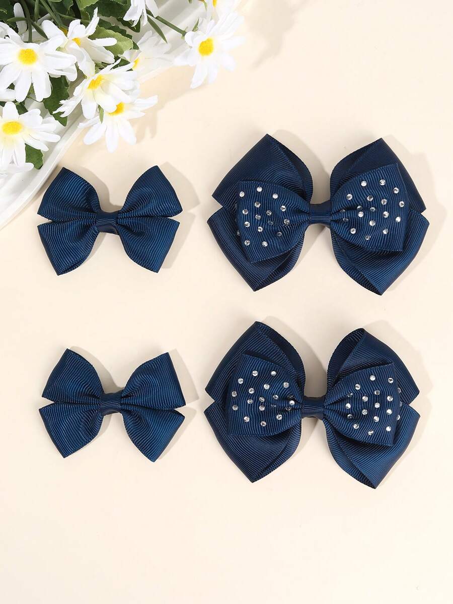 4 chiếc nơ cài tóc màu xanh navy cho bé gái nơ đính đá kẹp cá sấu kẹp tóc trơn nơ buộc tóc cho bé gái kẹp tóc tiệc sinh nhật kẹp tóc cho phụ kiện tóc cho nữ - Màu xanh hải quân - Xem 1