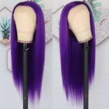 Stunning Purple Hair Synthetic Lace Front Wigs 26 Inch Pre Plucked Long Straight Hair Wigs 13X4 HD Lace Wigs Glueless Dark Purple Colored Wigs Heat Resistant Halloween Wigs Deep Purple Long Silky Straight Lace Front Wigs For Fashion Women For Daily Christmas Party Cosplay Use - Màu tím - Xem 7