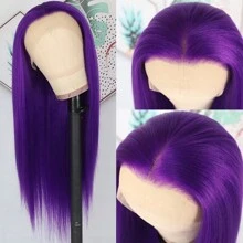 Stunning Purple Hair Synthetic Lace Front Wigs 26 Inch Pre Plucked Long Straight Hair Wigs 13X4 HD Lace Wigs Glueless Dark Purple Colored Wigs Heat Resistant Halloween Wigs Deep Purple Long Silky Straight Lace Front Wigs For Fashion Women For Daily Christmas Party Cosplay Use - Màu tím - Xem 9