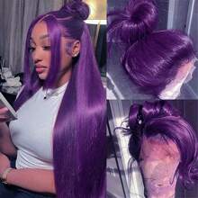 Stunning Purple Hair Synthetic Lace Front Wigs 26 Inch Pre Plucked Long Straight Hair Wigs 13X4 HD Lace Wigs Glueless Dark Purple Colored Wigs Heat Resistant Halloween Wigs Deep Purple Long Silky Straight Lace Front Wigs For Fashion Women For Daily Christmas Party Cosplay Use - Màu tím - Xem 2