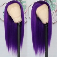 Stunning Purple Hair Synthetic Lace Front Wigs 26 Inch Pre Plucked Long Straight Hair Wigs 13X4 HD Lace Wigs Glueless Dark Purple Colored Wigs Heat Resistant Halloween Wigs Deep Purple Long Silky Straight Lace Front Wigs For Fashion Women For Daily Christmas Party Cosplay Use - Màu tím - Xem 3
