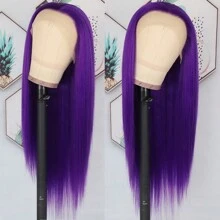 Stunning Purple Hair Synthetic Lace Front Wigs 26 Inch Pre Plucked Long Straight Hair Wigs 13X4 HD Lace Wigs Glueless Dark Purple Colored Wigs Heat Resistant Halloween Wigs Deep Purple Long Silky Straight Lace Front Wigs For Fashion Women For Daily Christmas Party Cosplay Use - Màu tím - Xem 4