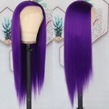 Stunning Purple Hair Synthetic Lace Front Wigs 26 Inch Pre Plucked Long Straight Hair Wigs 13X4 HD Lace Wigs Glueless Dark Purple Colored Wigs Heat Resistant Halloween Wigs Deep Purple Long Silky Straight Lace Front Wigs For Fashion Women For Daily Christmas Party Cosplay Use - Màu tím - Xem 5