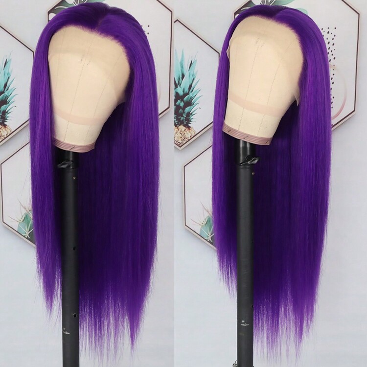 Stunning Purple Hair Synthetic Lace Front Wigs 26 Inch Pre Plucked Long Straight Hair Wigs 13X4 HD Lace Wigs Glueless Dark Purple Colored Wigs Heat Resistant Halloween Wigs Deep Purple Long Silky Straight Lace Front Wigs For Fashion Women For Daily Christmas Party Cosplay Use - 紫色 - 查看 6