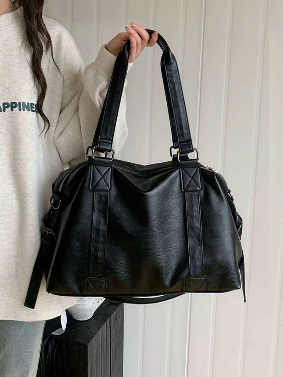 2024 新款时尚女士手提包韩版休闲手提包大容量单肩包和旅行包 - 黑色 - 查看 1