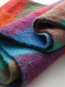 1 Pc Women Winter Scarf Horsehair Colored Striped Plaid Imitate Cashmere Shawls And Wraps Thick Warm Lady's Fashion Tassel Pull Plush Scarves Outdoor Women Shawl - Blue Orange Red - View 4