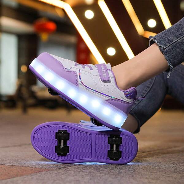 Summer Teenagers/Adults Couple Fashion Breathable Low-Top Sports Shoes, 2-Wheel Removable LED Lights Roller Skates, Outdoor Sports Wheel Shoes For Men & Women