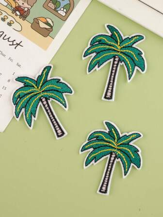 Set Of 3 Coconut Tree Graphic DIY Iron-On Patches, Fashionable Minimalist Style Polyester Appliques For Clothes, Bags, Shoes, Hats, Home Decor