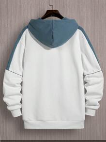 Men Fashion Colorblock Letter Print Hoodie Sweatshirt, Autumn/Winter