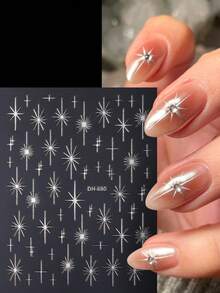 闪亮星星美甲贴纸金色银色黑白星光滑块 Y2K 金属镀铬自粘贴花 DIY 美甲装饰 - 彩色 - 查看 4