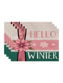 1 件/4 件/6 件冬季圣诞装饰餐垫，“你好冬天”，圣诞雪人与驯鹿亚麻餐垫，防尘垫，适用于家庭、餐厅、餐厅、餐桌装饰、家居摆设 - 彩色 - 查看 19