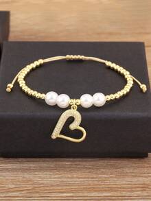 1 件情人节白珍珠 18k 镀金铜串珠手链，女士奢华珠宝，约会礼物 - 金色 - 查看 10