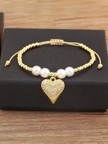 1 件情人节白珍珠 18k 镀金铜串珠手链，女士奢华珠宝，约会礼物 - 金色 - 查看 6