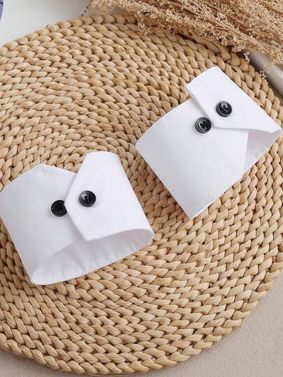 1 pereche de manșete false de cămașă cu nasturi albi pentru bărbați și femei, ținute cu costume și pulovere