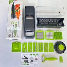 16pcs/Set Vegetable Chopper, Multi-Function Fruit Slicer, Manual Food Grater, Vegetable Slicer, Blades With Container, Onion Chopper, Potato Shredder, Kitchen Gadgets, Dorm Essentials, Kitchen Supplies