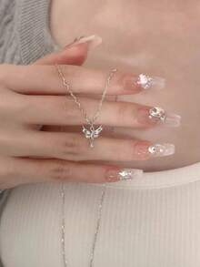 1 chiếc vòng cổ bướm Zirconia cao cấp thiết kế sang trọng thời trang, thích hợp để đeo hàng ngày - Bạc - Xem 5