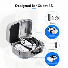 hellodigi 适用于 Meta Quest 3s 和升级 3.0 型号 Meta Quest 3s 硬壳防摔 VR 眼镜便携式 EVA 保护套通用 98% 耳机 VR 收纳袋大容量手提包便携式手柄包（不适用于 Meta Quest 2） - 彩色 - 查看 10