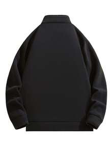 男士户外运动立领羊毛夹克，加厚保暖双面羊羔绒衬里，秋冬 - 黑色 - 查看 3