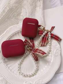 1 pieza Estuche protector de silicona rojo antideslizante para audífonos Bluetooth con colgante de lazo, compatible con auriculares Apple - Rojo - Ver 3