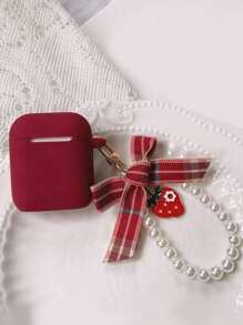 1 pieza Estuche protector de silicona rojo antideslizante para audífonos Bluetooth con colgante de lazo, compatible con auriculares Apple - Rojo - Ver 4