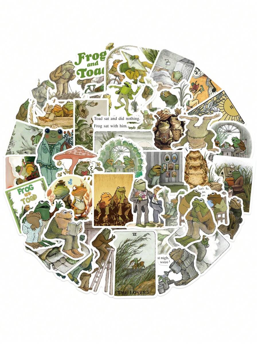 50片装经典卡通可爱青蛙蟾蜍动物系列装饰风格涂鸦贴纸个性时尚创意DIY精美装饰贴花水杯头盔滑板流行贴纸玩具 - 彩色 - 查看 1